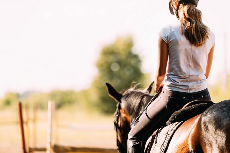 Reiten gesund Frau reitet Pferd in der Sonne