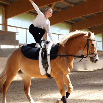 Voltigieren Pferd Mädchen voltigiert