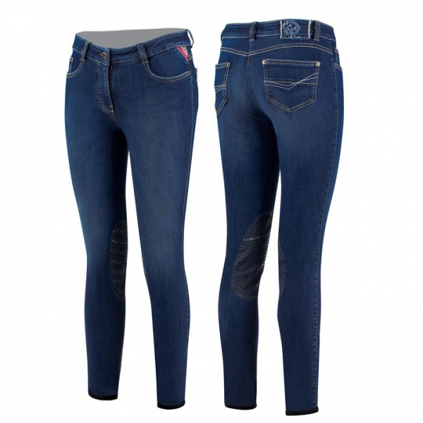 Animo Reithose Damen Noglio, Kniebesatz, Knee-Grip, Jeans, blau