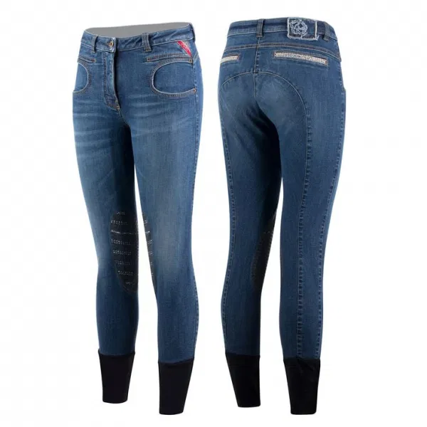 Animo Reithose Damen Niagara, Kniebesat, Knee-Grip, Jeans, blau