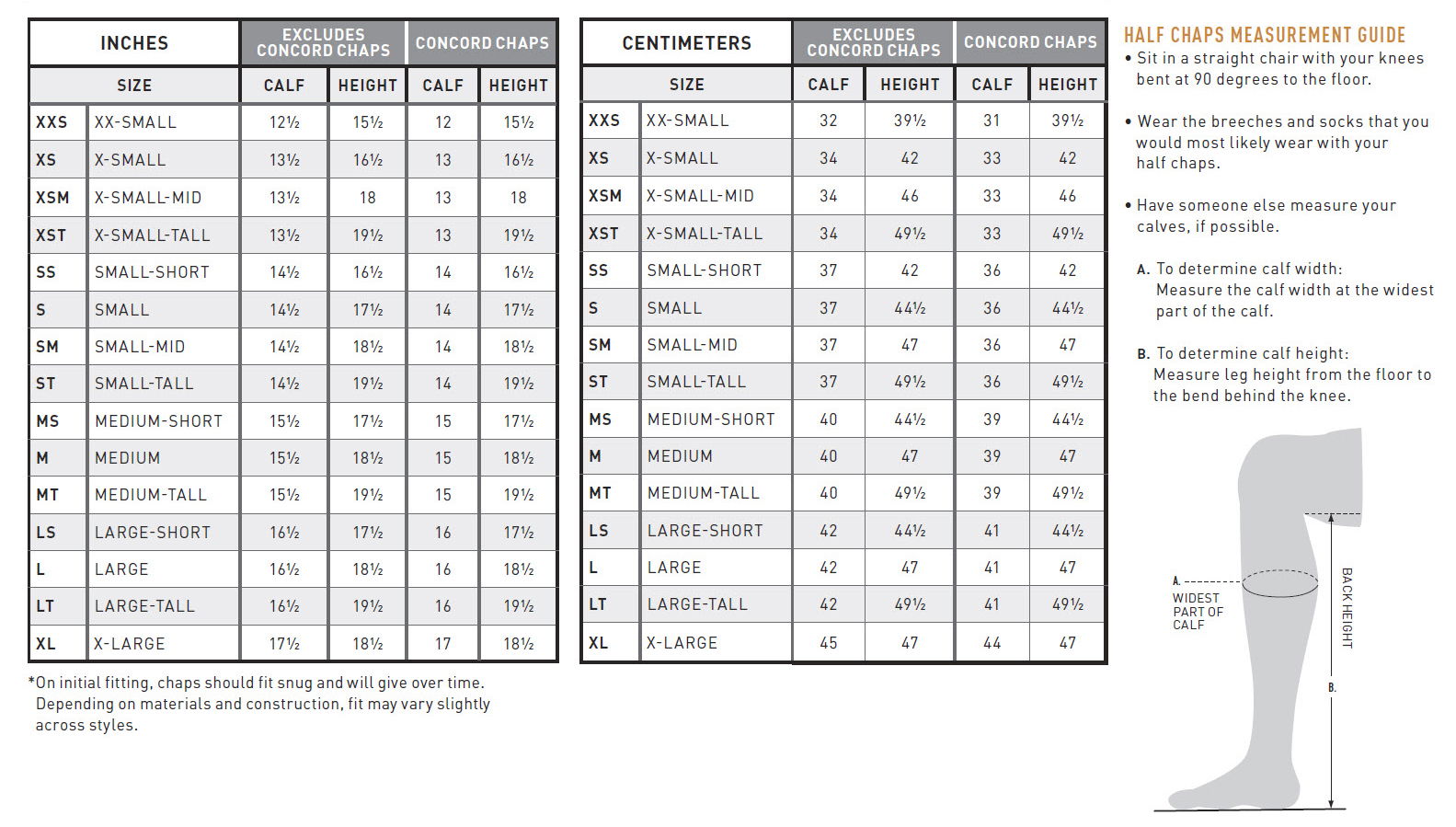 ariat chaps sizing
