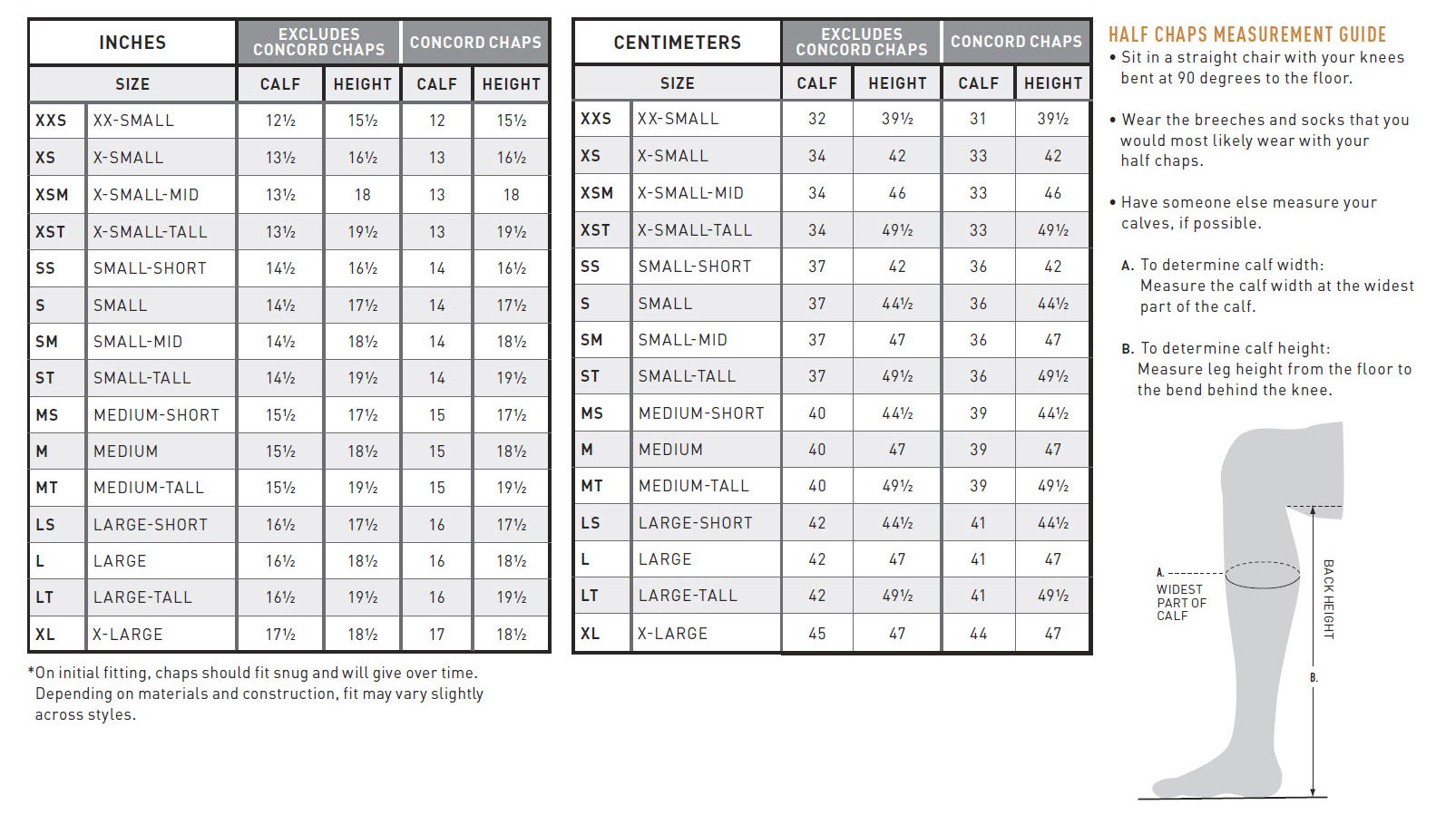 Chaps Big And Size Chart